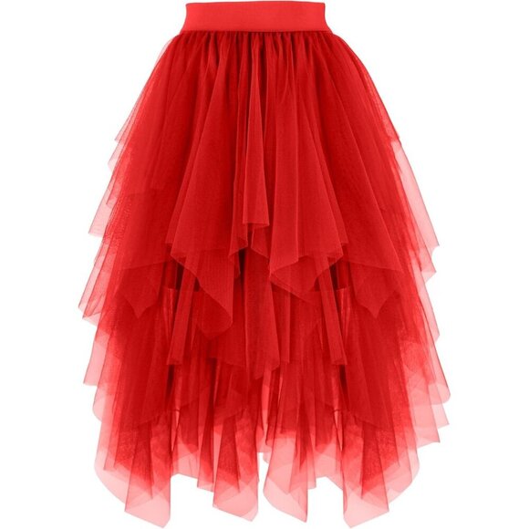 Dresses & Skirts - Tulle Red for Women High Waist Elastic Midi Skirt Mesh Tutu Skirt